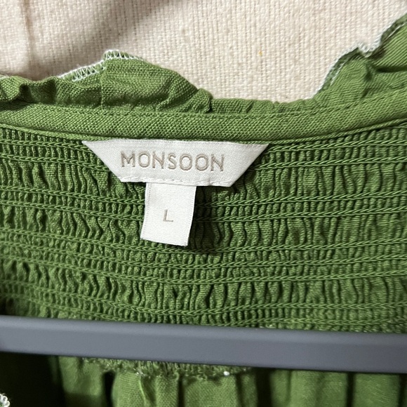 Monsoon Olive Green Smocked Dress - Picture 2 of 4